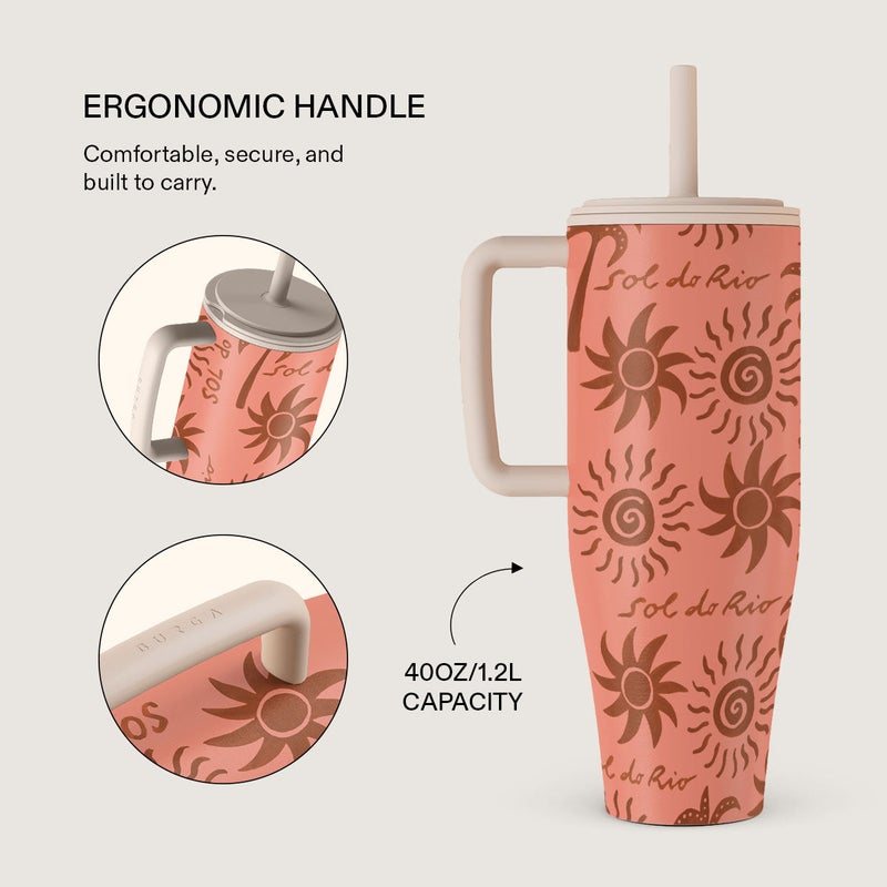 Burga 40oz (1.2L) Insulated Stainless Steel Tumbler with Handle & Leakproof Straw Lid – Double Wall Vacuum Travel Mug, Keeps Drinks Hot up to 12 Hours & Cold All Day, Cup Holder Friendly Reusable Bottle Ipanema - Image 2